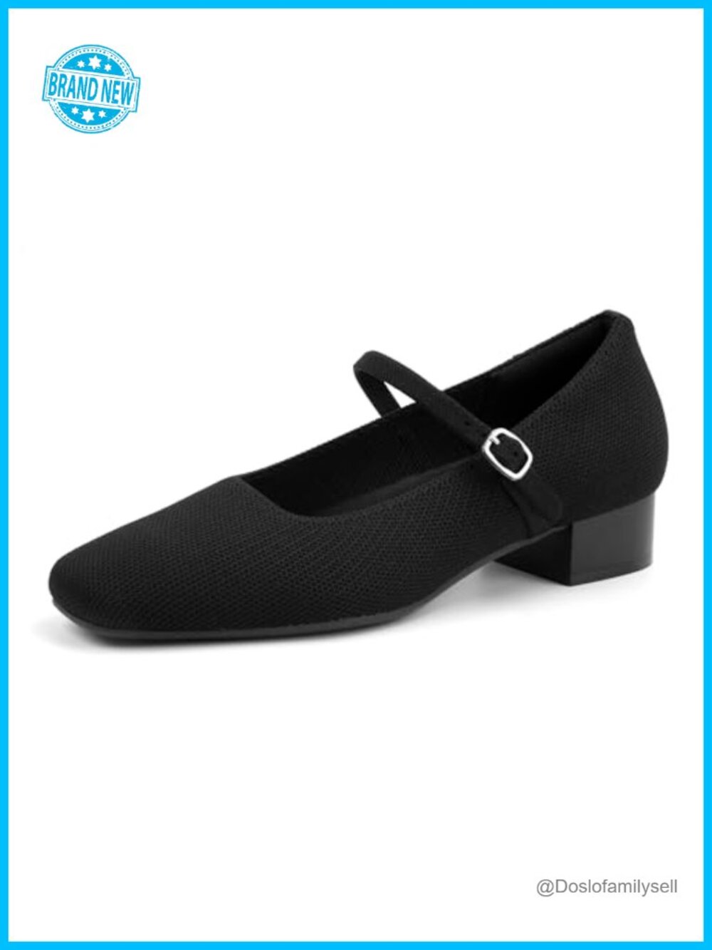 Women's Mary Jane Pumps Chunky Heel Ankle Strap Dress Shoes Knit Stretchy